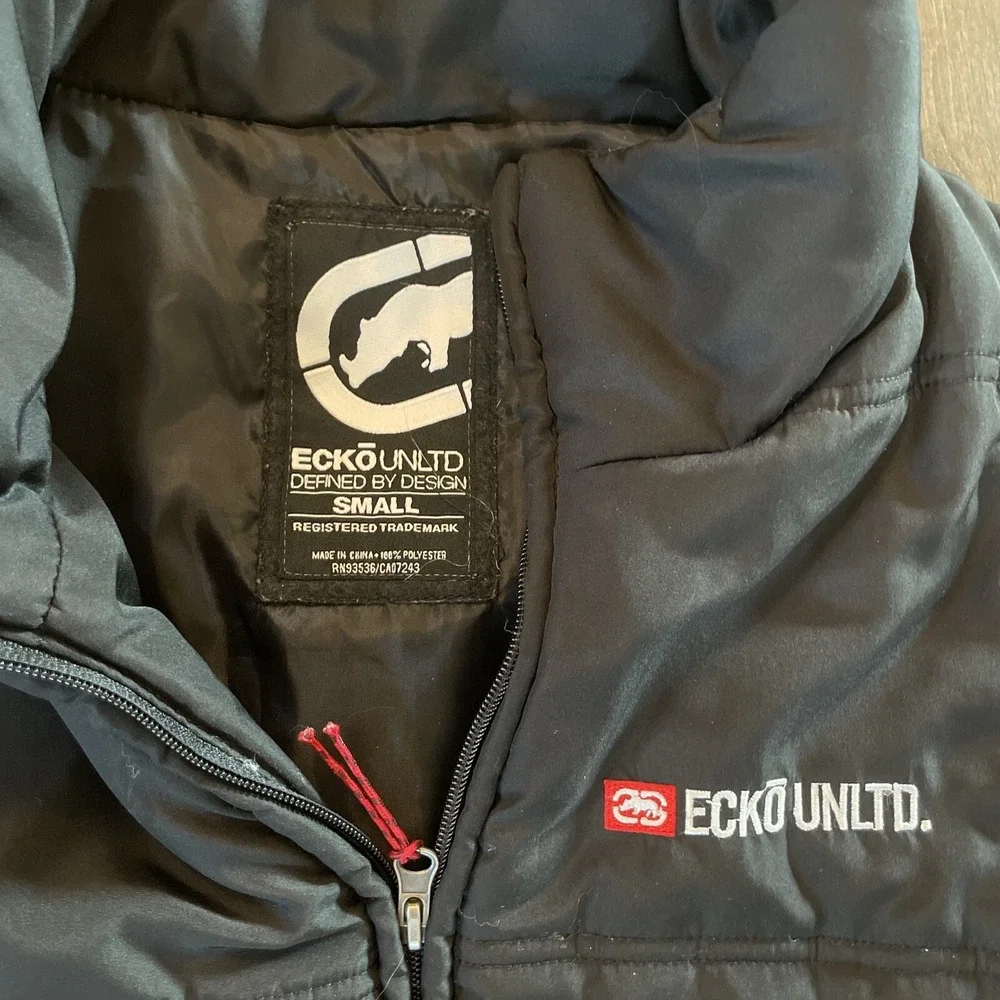 Ecko Unltd Mens Puffer Vest Size S Black Full Zip Pockets
